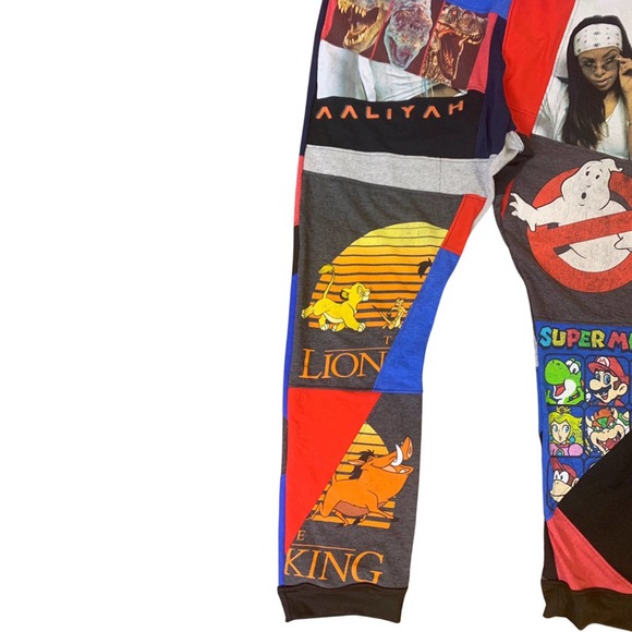 1 of 1 Reworked Pants Joggers. 90s, Elastic waistband, Patchwork style custom - Picture 5 of 9